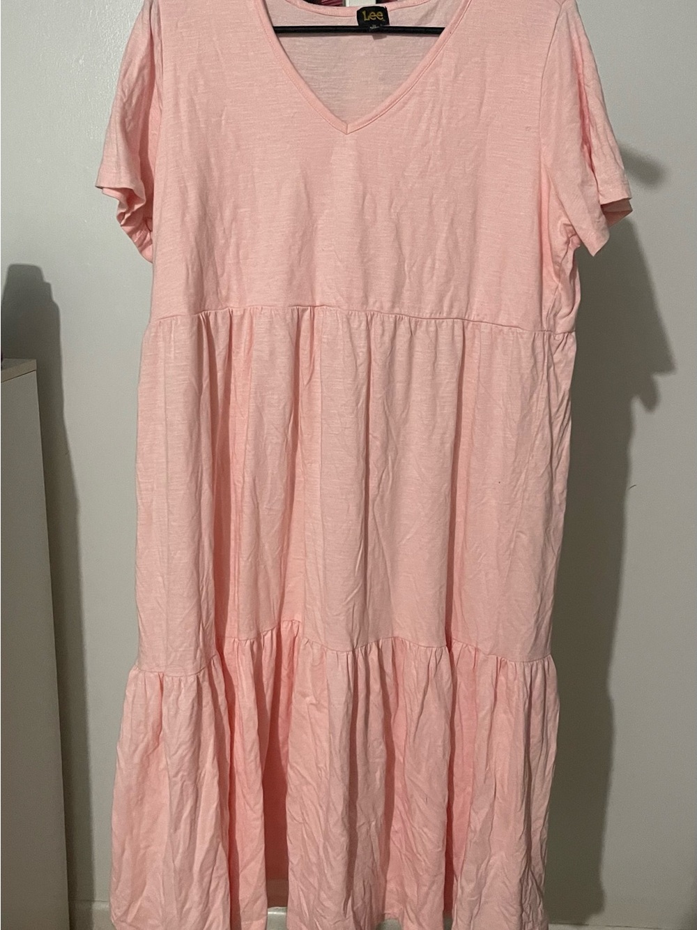 Lee Light Pink V-Neck Tiered Maxi Casual Dress